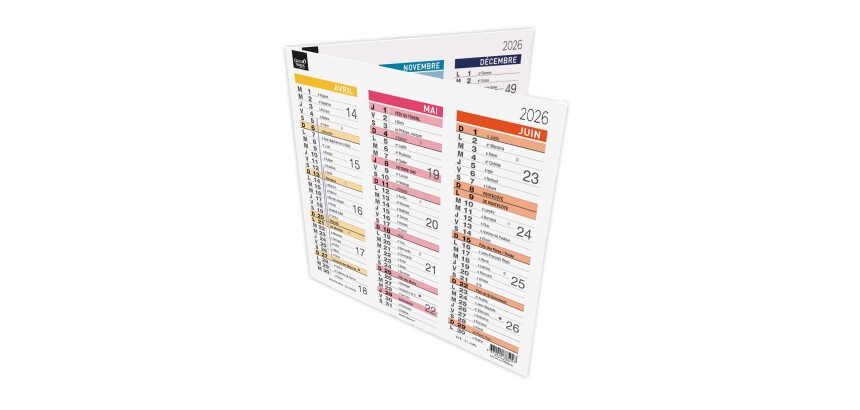 Quo Vadis - Calendrier origami - 2026 - Français - Arc en ciel - Multicolore - 12 mois de janv à déc. - 26x13 cm - par 10