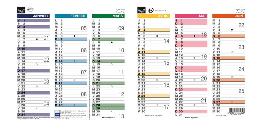 Quo Vadis - Calendrier origami - 2027 - Français - Arc en ciel - Arc-en-ciel - 12 mois de janvier à décembre - 26x13 cm - par 10