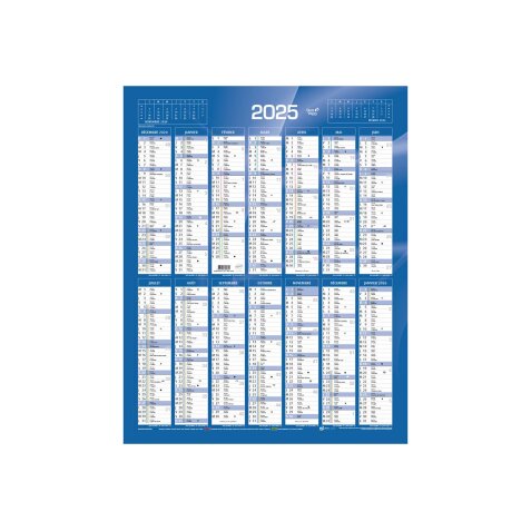 Calendrier Annuel vertical Quo Vadis - Français - Classic - 14 mois de Déc/Janv - 43x55 cm par 10 - Bleu