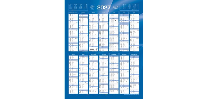 Quo Vadis - Calendrier mural - 2027 - Français - Classic - Bleu - 14 mois de décembre à janvier - 40,5x55 cm - par 10