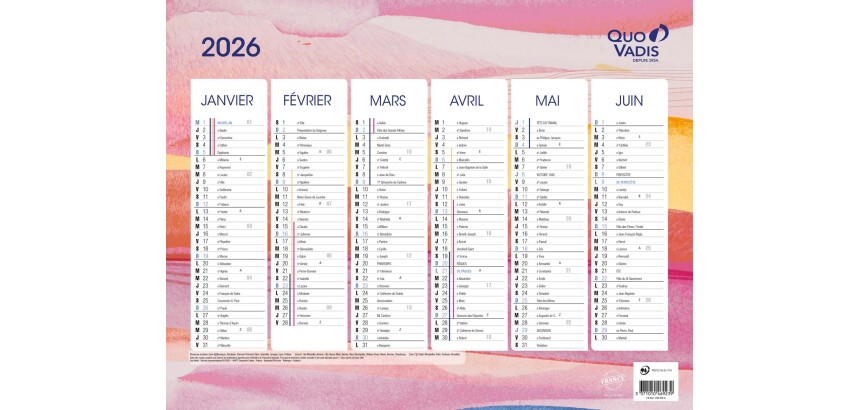 Quo Vadis - Calendrier éphéméride - 2026 - Français - Fantaisie - Multicolore - 12 mois de janv à déc. - 27x21 cm - par 10