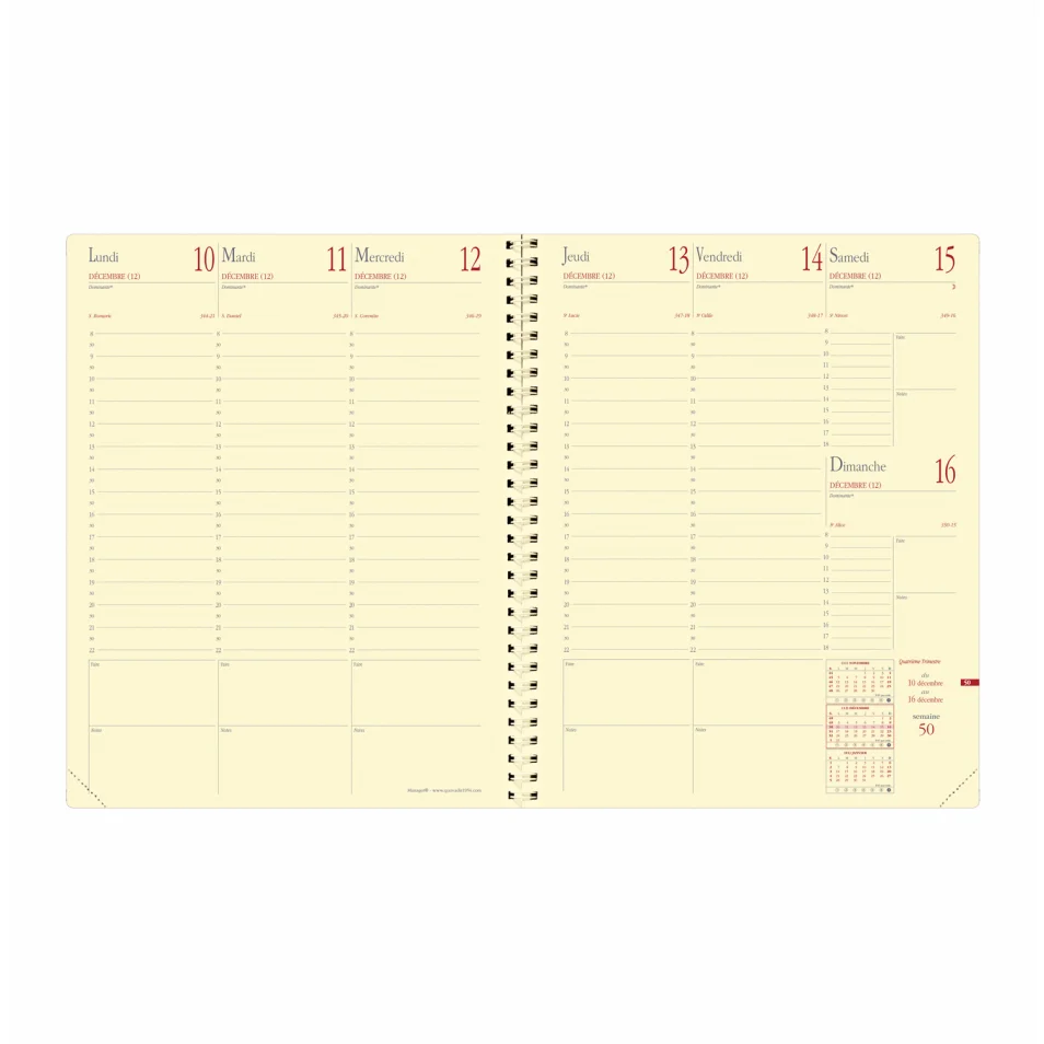 QUO VADIS Agenda TIME AND LIFE Décembre à Décembre 2024 + rép., fermeture  élastique, format 16x16 cm Kaki