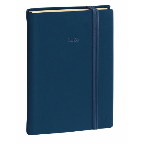 Agenda Journalier Prestige Quo Vadis - Multilingue - Silk - 12 mois de Janv/Déc - 16x24 cm - avec élastique - Bleu