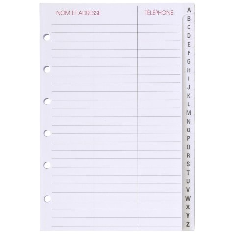 Feuilles répertoire A-Z 0914 Recharge Tranche dorée - 8,7x13,6 cm - Lignées
