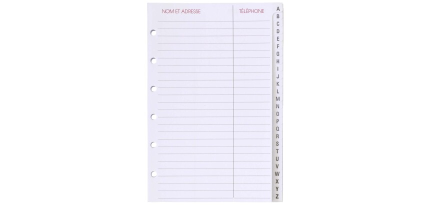 Agenda Moderne - Recharge Répertoire alphabétique - FEUILLES REPERTOIRE A-Z 0914 - 8,7x13,6 cm - tranche dorée