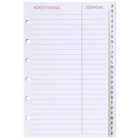 Agenda Moderne - Recharge Répertoire alphabétique - FEUILLES REPERTOIRE A-Z 0914 - 8,7x13,6 cm - tranche dorée