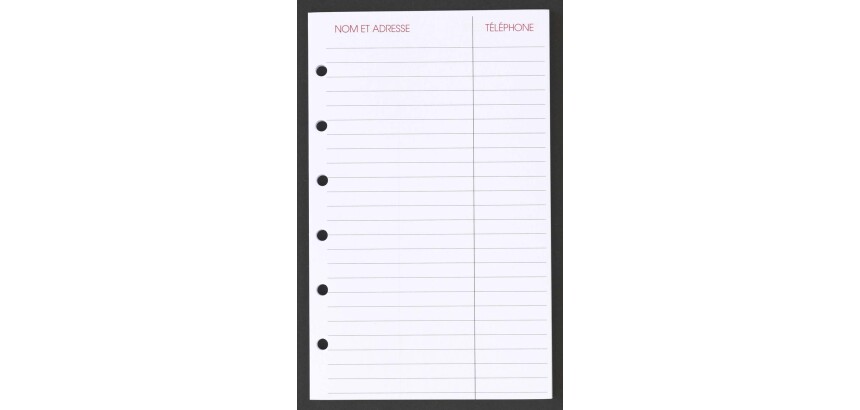 Agenda Moderne - Recharge Organiseur - FEUILLES ADRESSE 0914 - 8,7x13,6 cm - tranche dorée