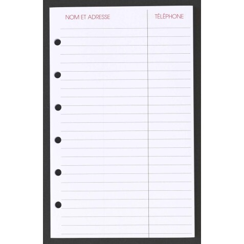 Agenda Moderne - Recharge Organiseur - FEUILLES ADRESSE 0914 - 8,7x13,6 cm - tranche dorée