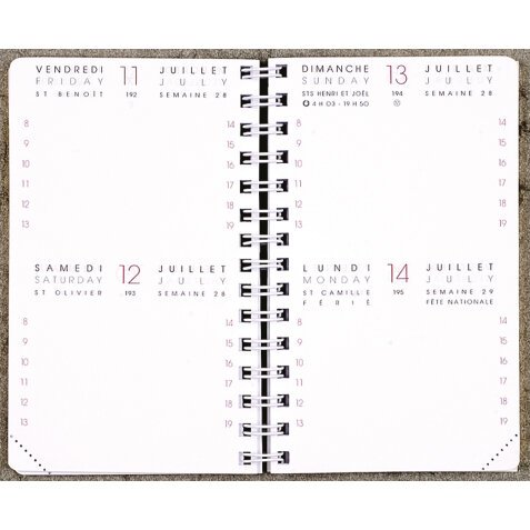 Agenda Moderne S 13 2J/P Recharge - Spiralé - Multilingue - 12 mois de Janv/Déc - 8,5x13 cm - tranche dorée