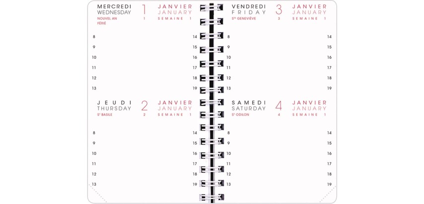 Agenda Moderne - Recharge Agenda - Spiralé avec répertoire tranche dorée - 2027 - INT 8313/2 - 13 2JOURS/PAGE - Journalier - Multilingue - 12 mois de janvier à décembre - 8,5x13 cm