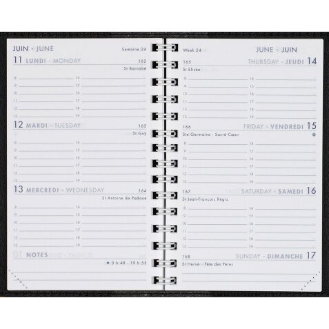 Agenda Moderne Semainier S 13SEM Recharge - Spiralé - Multilingue - 12 mois de Janv/Déc - 8,5x13 cm - tranche dorée