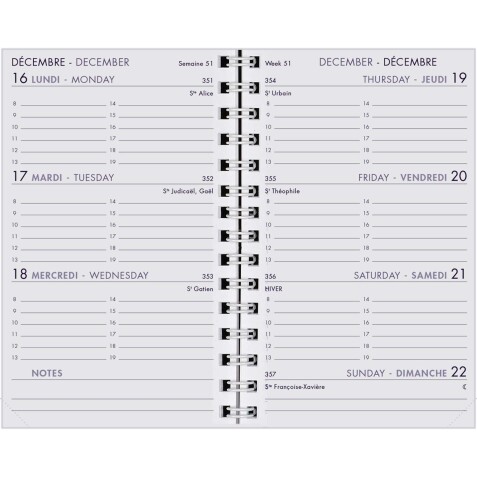 Agenda Moderne - Recharge Agenda - Spiralé - 2026 - INT 8313S - 13 SEM - Semainier Horizontal - Multilingue - 12 mois de janv à déc. - 8,5x13 cm - tranche dorée