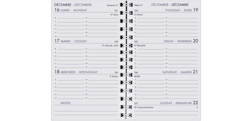 Agenda Moderne - Recharge Agenda - Spiralé avec répertoire tranche dorée - 2027 - INT 8313S - 13 SEM - Semainier Horizontal - Multilingue - 12 mois de janvier à décembre - 8,5x13 cm