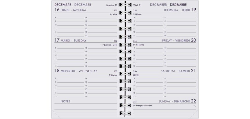 Agenda Moderne - Recharge Agenda - Spiralé avec répertoire tranche dorée - 2027 - INT 8313S - 13 SEM - Semainier Horizontal - Multilingue - 12 mois de janvier à décembre - 8,5x13 cm