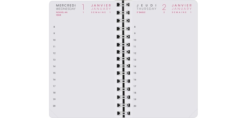 Agenda Moderne - Recharge Agenda - Spiralé - 2026 - INT 8313 - 13 1JOUR/PAGE / 4 trimestres - Journalier - Multilingue - 12 mois de janv à déc. - 8,5x13 cm - tranche dorée