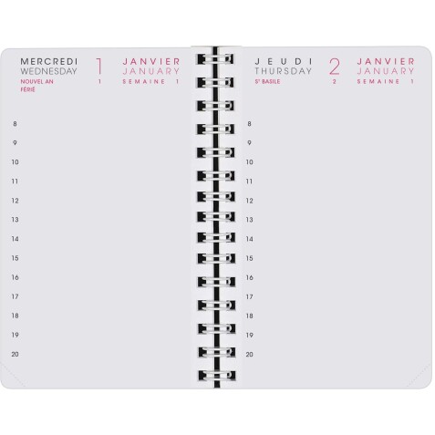 Agenda Moderne - Recharge Agenda - Spiralé - 2026 - INT 8313 - 13 1JOUR/PAGE / 4 trimestres - Journalier - Multilingue - 12 mois de janv à déc. - 8,5x13 cm - tranche dorée