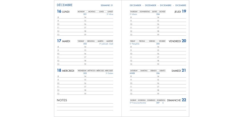 Agenda Moderne - Recharge Agenda avec répertoire tranche dorée - 2027 - INT 2001 - HEBDOPLAN - Semainier Horizontal - Multilingue - 12 mois de janvier à décembre - 8,7x15,3 cm