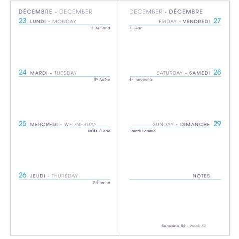 Agenda Moderne - Recharge Agenda - 2026 - INT 851 - MINI SEM - Semainier Horizontal - Multilingue - 12 mois de janv à déc. - 6x14 cm - tranche dorée