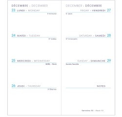 Agenda Moderne - Recharge Agenda avec répertoire tranche dorée - 2027 - INT 851 - MINI SEM - Semainier Horizontal - Multilingue - 12 mois de janvier à décembre - 6x14 cm