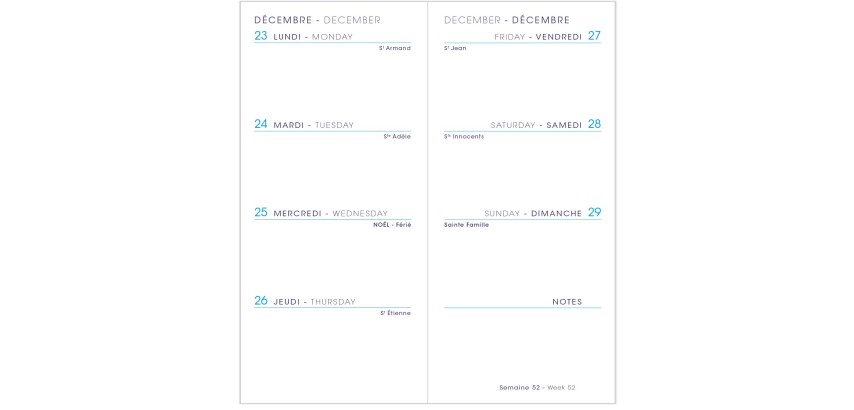 Agenda Moderne - Recharge Agenda avec répertoire tranche dorée - 2027 - INT 851 - MINI SEM - Semainier Horizontal - Multilingue - 12 mois de janvier à décembre - 6x14 cm