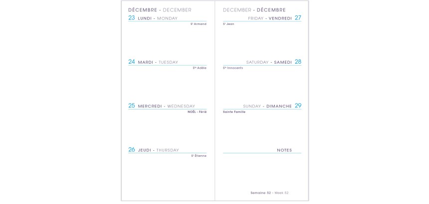 Agenda Moderne - Recharge Agenda avec répertoire tranche dorée - 2027 - INT 851 - MINI SEM - Semainier Horizontal - Multilingue - 12 mois de janvier à décembre - 6x14 cm