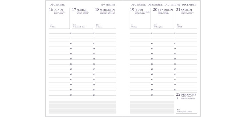 Agenda Moderne - Recharge Agenda avec répertoire tranche dorée - 2027 - Semainier Horizontal - Multilingue - 12 mois de janvier à décembre - 8,7x13,6 cm