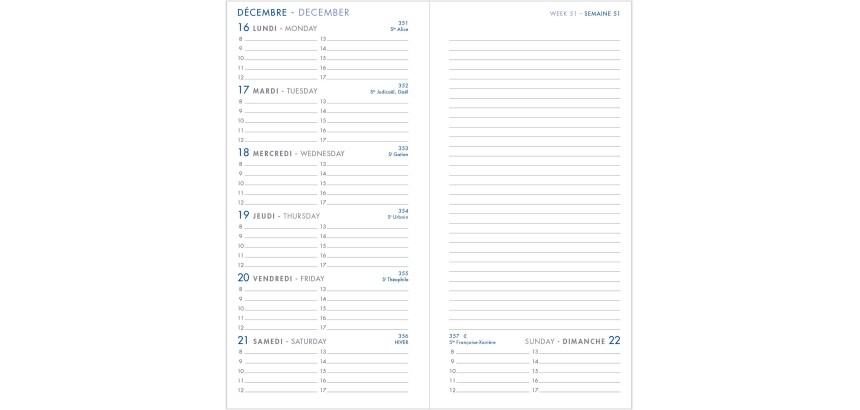 Agenda Moderne - Recharge Agenda - 2026 - INT 3001 - 7+ NOTES - Semainier Horizontal - Multilingue - 12 mois de janv à déc. - 9x17 cm - tranche dorée
