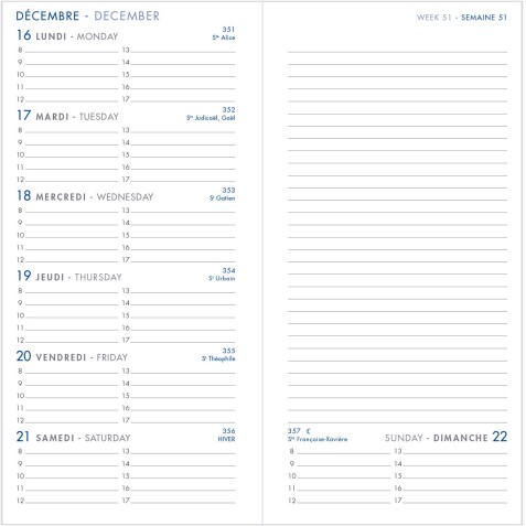 Agenda Moderne - Recharge Agenda - 2026 - INT 3001 - 7+ NOTES - Semainier Horizontal - Multilingue - 12 mois de janv à déc. - 9x17 cm - tranche dorée