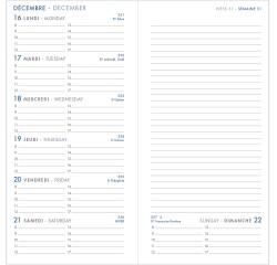 Agenda Moderne - Recharge Agenda avec répertoire tranche dorée - 2027 - INT 3001 - 7+ NOTES - Semainier Horizontal - Multilingue - 12 mois de janvier à décembre - 9x17 cm