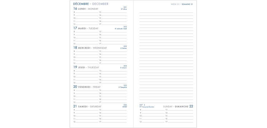 Agenda Moderne - Recharge Agenda avec répertoire tranche dorée - 2027 - INT 3001 - 7+ NOTES - Semainier Horizontal - Multilingue - 12 mois de janvier à décembre - 9x17 cm