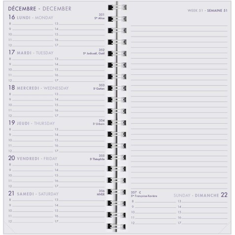 Agenda Moderne - Recharge Agenda - Spiralé - 2026 - INT 3501 - 7+ NOTES - Semainier Horizontal - Multilingue - 12 mois de janv à déc. - 9x17 cm