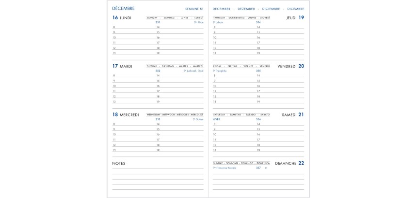 Agenda Moderne - Recharge Agenda - 2026 - Europlanning - Semainier Horizontal - Multilingue - 12 mois de janv à déc. - 9x17 cm - tranche dorée