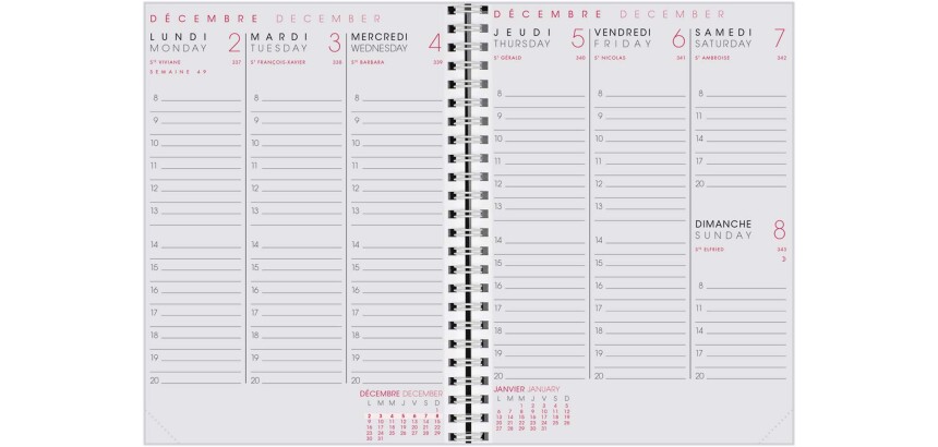 Agenda Moderne - Recharge Agenda - Spiralé - 2026 - INT ABSEM - AB SEM - Semainier Horizontal - Multilingue - 12 mois de janv à déc. - 15x21 cm - tranche dorée