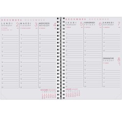 Agenda Moderne - Recharge Agenda - Spiralé avec répertoire tranche dorée - 2027 - INT ABSEM - AB SEM - Semainier Horizontal - Multilingue - 12 mois de janvier à décembre - 15x21 cm
