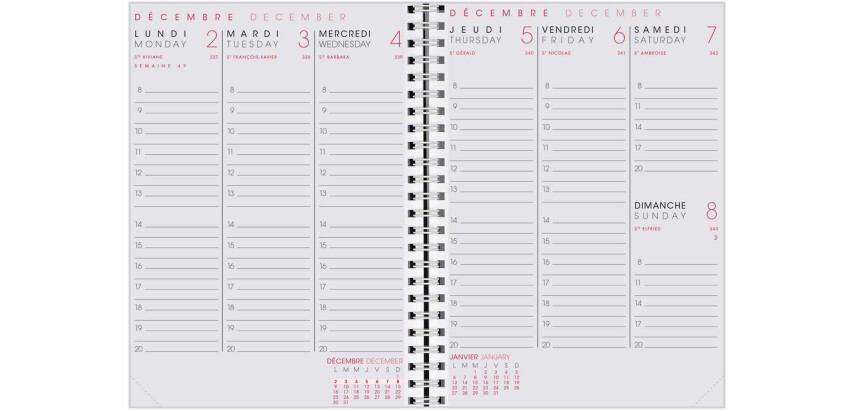Agenda Moderne - Recharge Agenda - Spiralé avec répertoire tranche dorée - 2027 - INT ABSEM - AB SEM - Semainier Horizontal - Multilingue - 12 mois de janvier à décembre - 15x21 cm