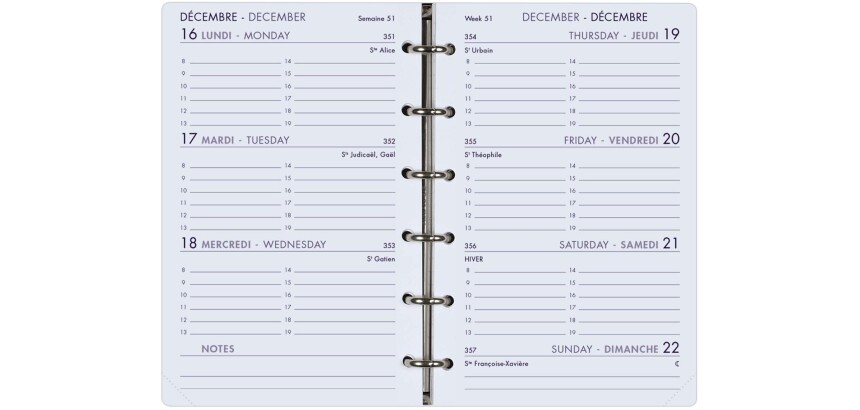 Agenda Moderne - Recharge Organiseur - 2026 - INT 9213SEM - 13 SEM - Semainier Horizontal - Multilingue - 12 mois de janv à déc. - 8,5x13 cm - tranche dorée