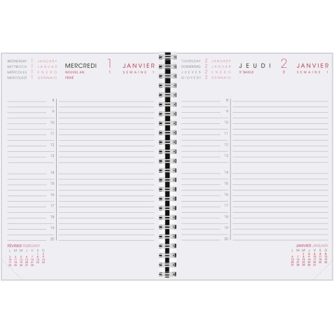 Agenda Moderne - Recharge Agenda - Spiralé - 2026 - INTAB1J - 1JOUR/PAGE / 2 semestres - Journalier - Multilingue - 12 mois de janv à déc. - 15x21 cm - tranche dorée