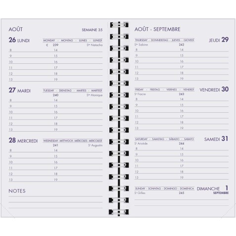 Agenda Moderne - Recharge Agenda 16 mois - Spiralé - 2025-2026 - INT 2201 SAD - HEBDOPLAN - Semainier Horizontal - Multilingue - 16 mois de septembre à décembre - 8,7x15,3 cm