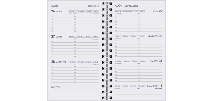 Agenda Moderne - Recharge Agenda 16 mois - Spiralé avec répertoire - 2026-2027 - INT 2201 SAD - HEBDOPLAN - Semainier Horizontal - Multilingue - 16 mois de septembre à décembre - 8,7x15,3 cm