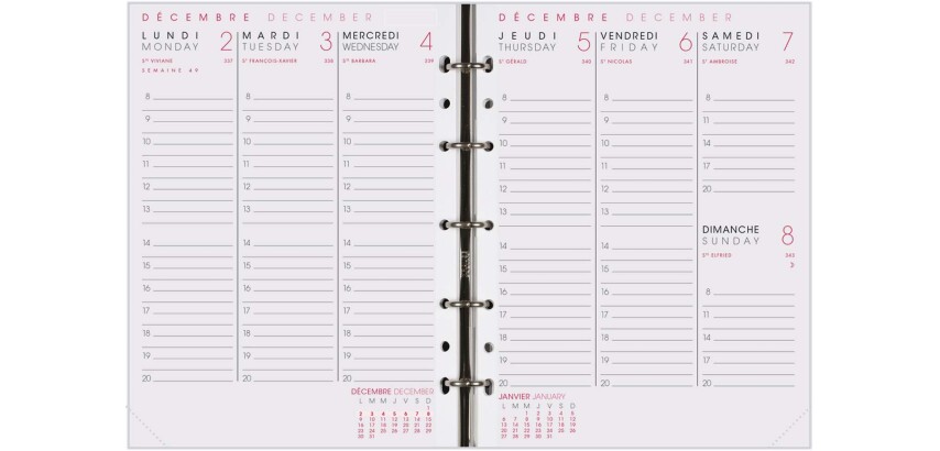 Agenda Moderne - Recharge Organiseur avec répertoire tranche dorée - 2027 - INT ABASEM - AB SEM - Semainier Horizontal - Multilingue - 12 mois de janvier à décembre - 15x20 cm