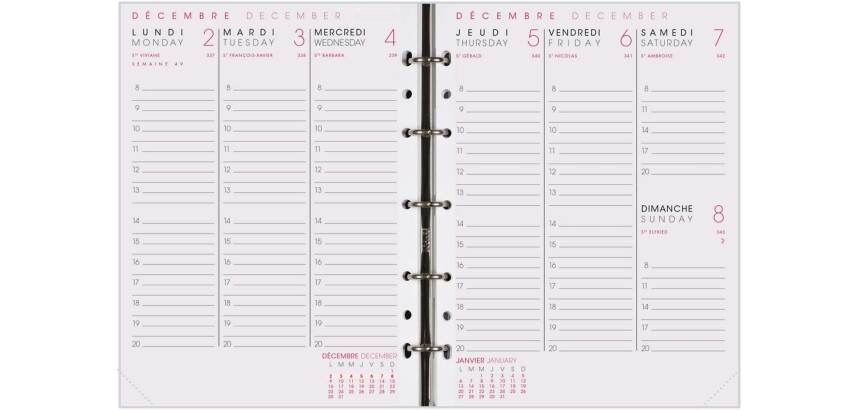 Agenda Moderne - Recharge Organiseur avec répertoire tranche dorée - 2027 - INT ABASEM - AB SEM - Semainier Horizontal - Multilingue - 12 mois de janvier à décembre - 15x20 cm