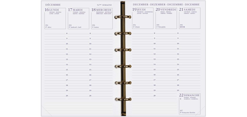 Agenda Moderne - Recharge Organiseur tranche dorée - 2027 - INT 392 - EUROPE - Semainier Horizontal - Multilingue - 12 mois de janvier à décembre - 8,7x13,6 cm