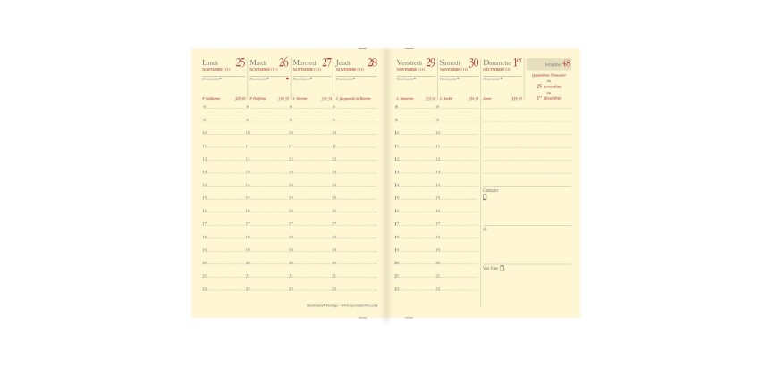 Quo Vadis - Recharge Agenda - 2027 - Randonnée Prestige - Semainier Planning - Français - 14 mois de décembre à janvier - 9x12,5 cm Papier Clairefontaine ivoire