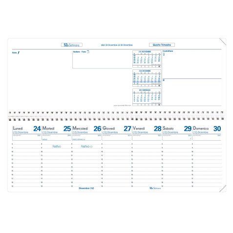 Quo Vadis - Ricambio Agenda - Spiralata - 2025 - Agendascop - Settimana Planning - Italiano - 12 mesi da gen a dic- 30x10 cm