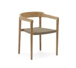 Stapelbare stoel Icaro van massief teakhout met een natuurlijke afwerking en beige touw