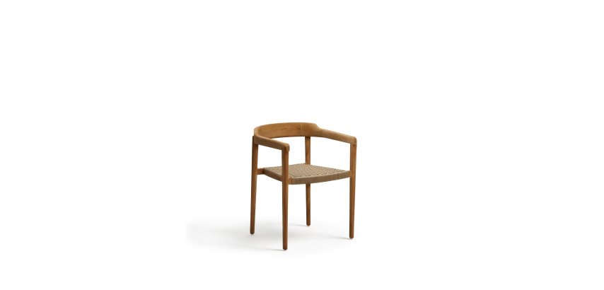 Chaise empilable Icaro en bois de teck, finition naturelle et corde beige