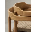 Stapelbare stoel Icaro van massief teakhout met een natuurlijke afwerking en beige touw