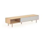 Meuble TV Anielle 2 portes en bois massif et placage de frêne 180 x 41 cm