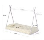 Lit tipi Maralis en bois de hêtre avec finition blanche pour matelas de 90 x 190 cm