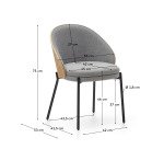 Chaise Eamy gris clair placage de frêne naturel et métal finition noire